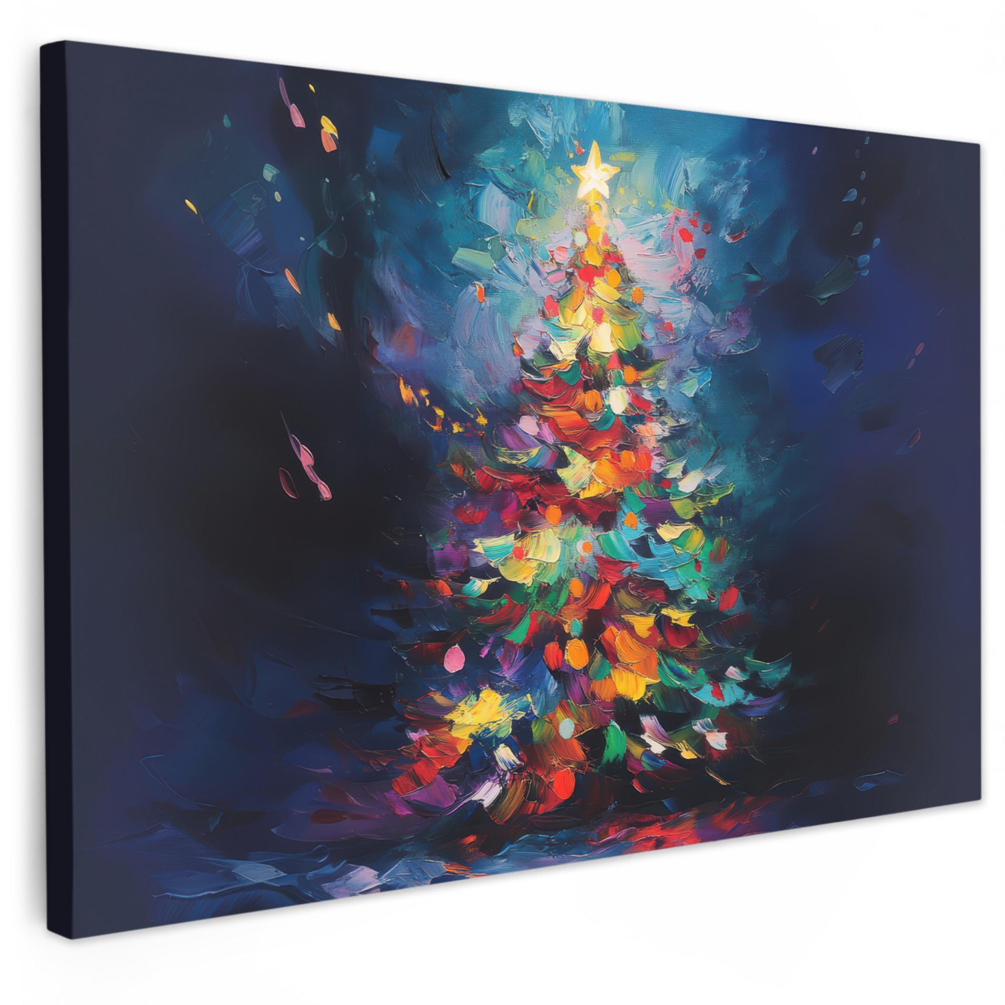 LEINWANDBILD Weihnachtsbaum - Weihnachten - Abstrakt - Farbenfroh Gemälde 60x40 cm - Multicolor, Textil (60/40cm) - MuchoWow