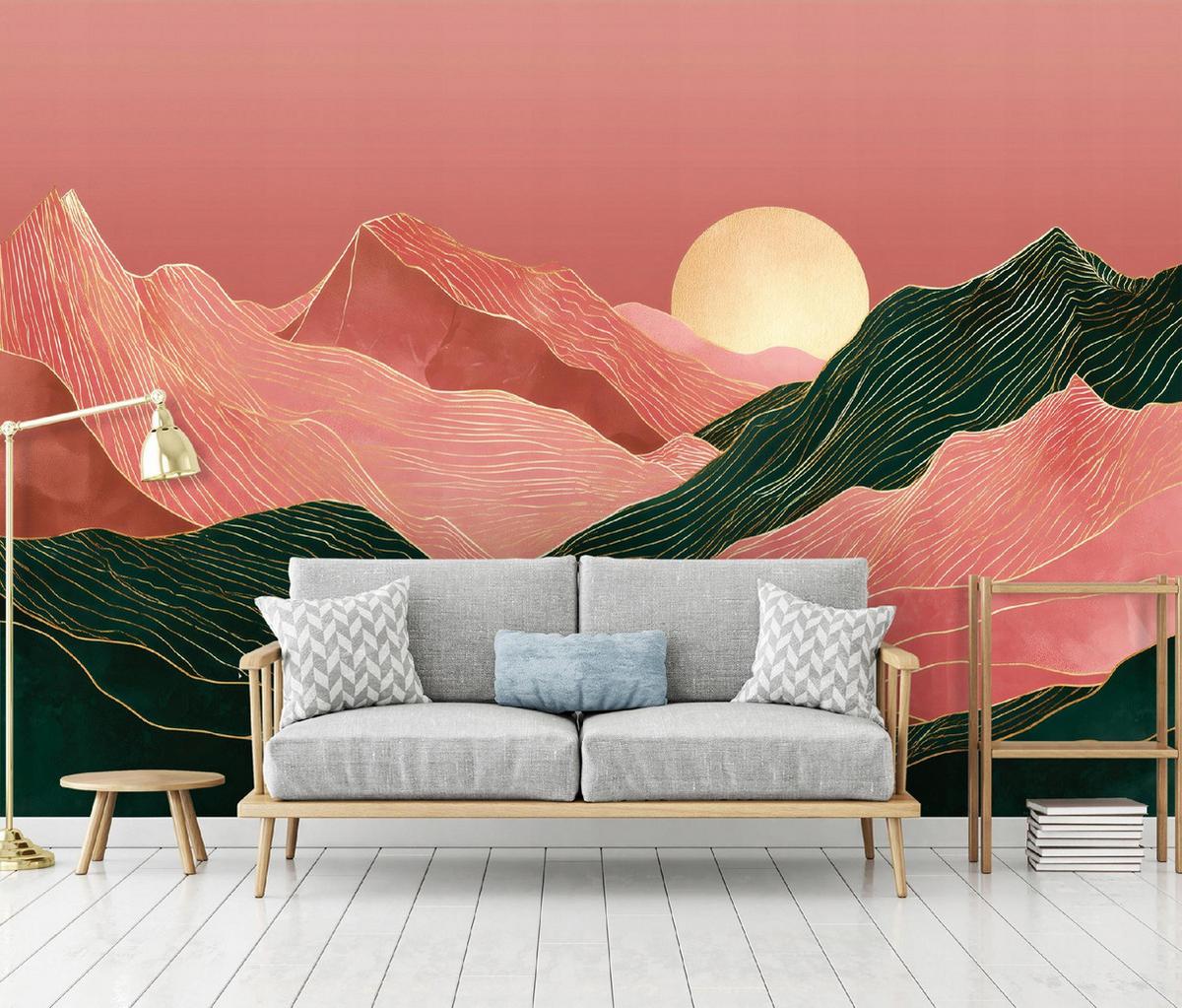 FOTOTAPETE Gebirge Art Deco Rosa 250x175 cm - Multicolor, Papier (250/175cm) - Wallarena