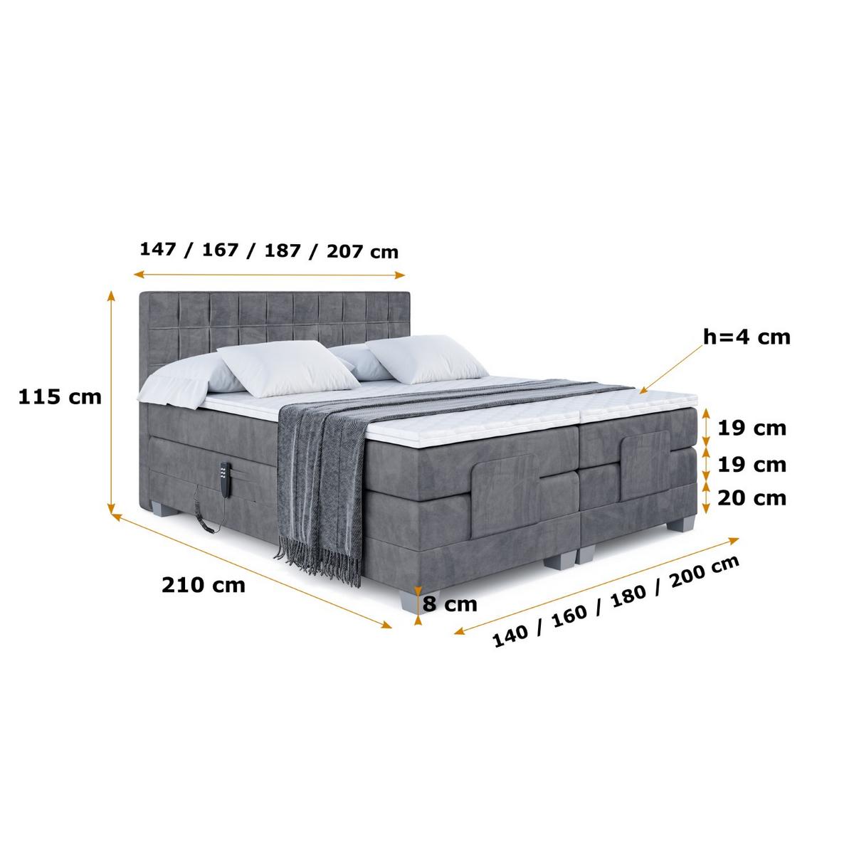 BOXSPRINGBETT elektrisch verstellbar mit 2 Matratzen H4/Taschenfederung OSTO EL 140 x 200 Dunkelgrau - Dunkelgrau, Holzwerkstoff (147/200cm) - ALTDECOR