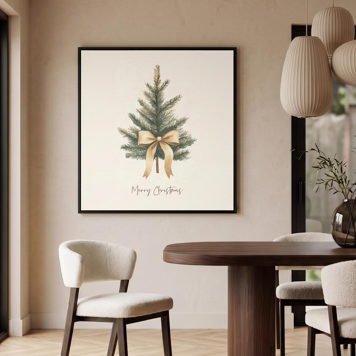 LEINWAND Bilder mit Rahmen - Weihnachtsbaum - Weihnachten - Frohe Weihnachten - Beige - 90x90 - Sandfarben, Textil (90/90cm) - MuchoWow