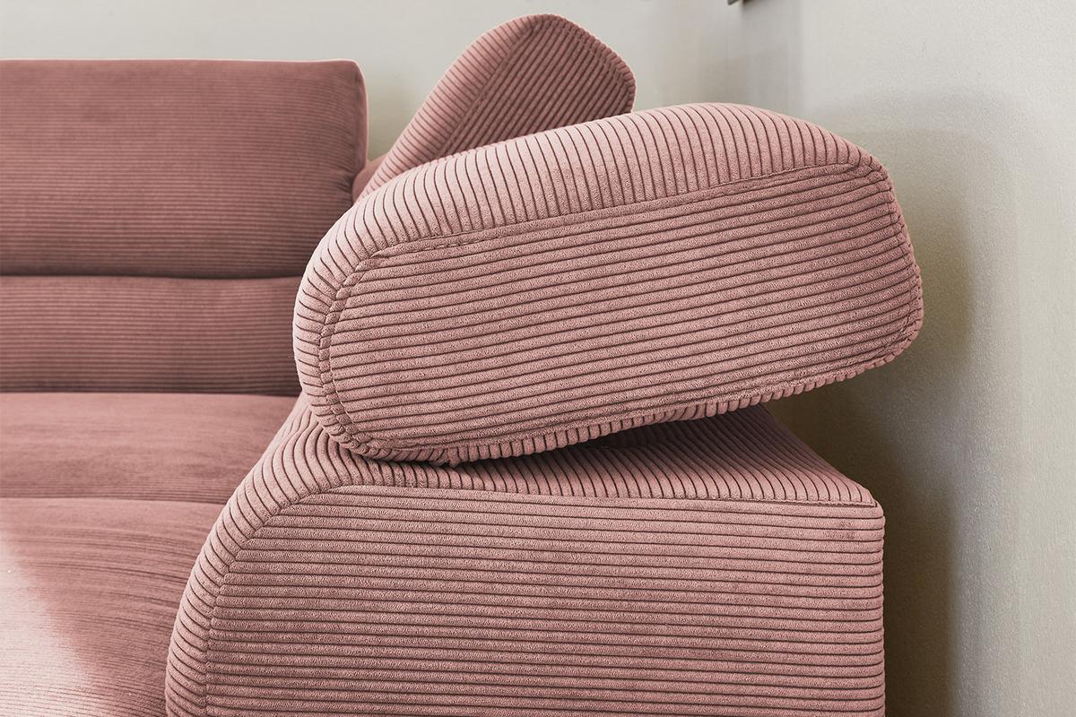ECKSOFA MIT MOTORISCHEM SITZVORZUG DELIA Pink Cord Relaxfunktion - Schwarz/Rosa, Textil/Metall (276/219cm) - KAWOLA