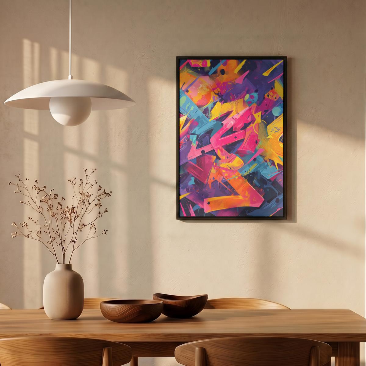 LEINWAND Bilder mit Rahmen - Abstrakt - Formen - Farbenfroh - 40x60 - Magenta, Textil (40/60cm) - MuchoWow
