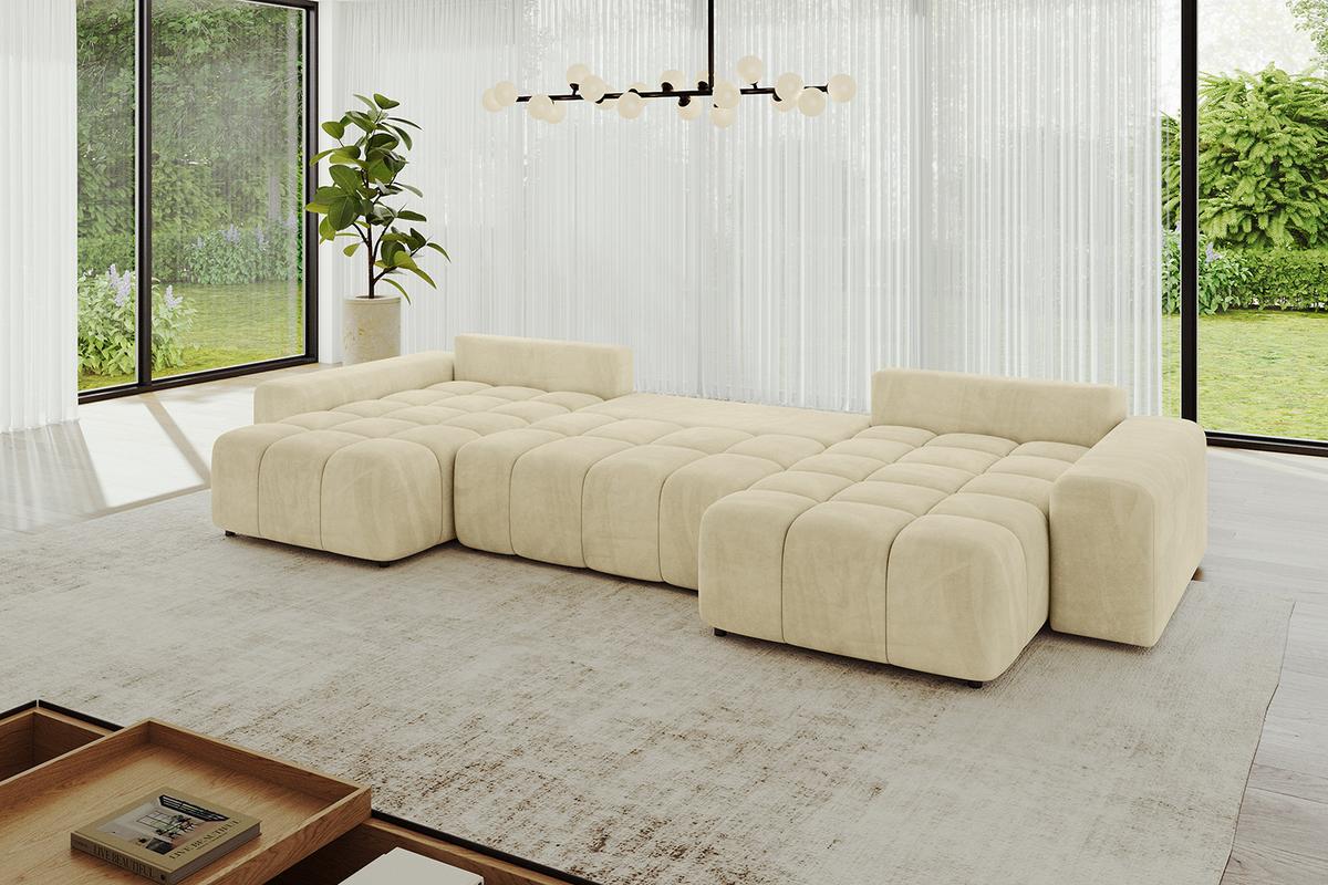 WOHNLANDSCHAFT ENIL-U 401x189x68 Beige Velours - Beige, Holzwerkstoff/Kunststoff (401/68/189cm) - ALTDECOR
