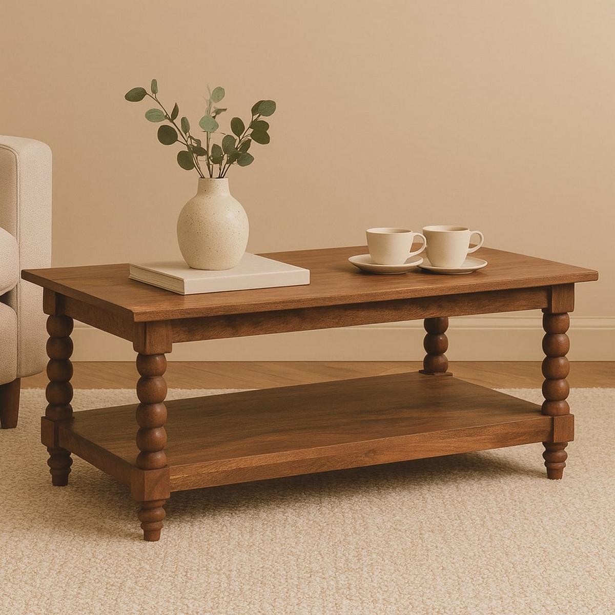COUCHTISCH mit Golden-Teak-Finish, großes offenes Fach, braun - Braun, Holz (60/110/45cm) - Artisan Furniture