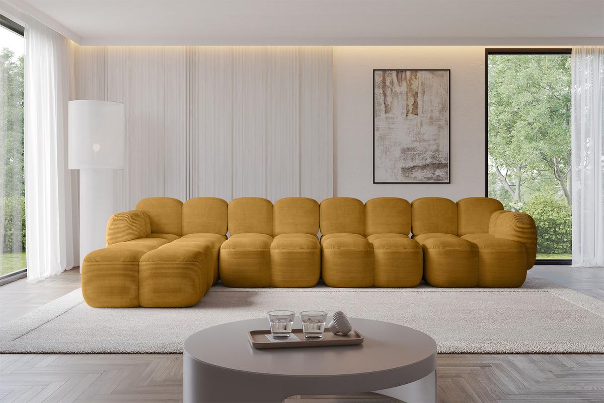 ECKSOFA modulares Sofa Links Miko-L3 390x205x75 Senfgelb Cord - Schwarz/Honig, Holzwerkstoff/Kunststoff (390/205cm) - ALTDECOR