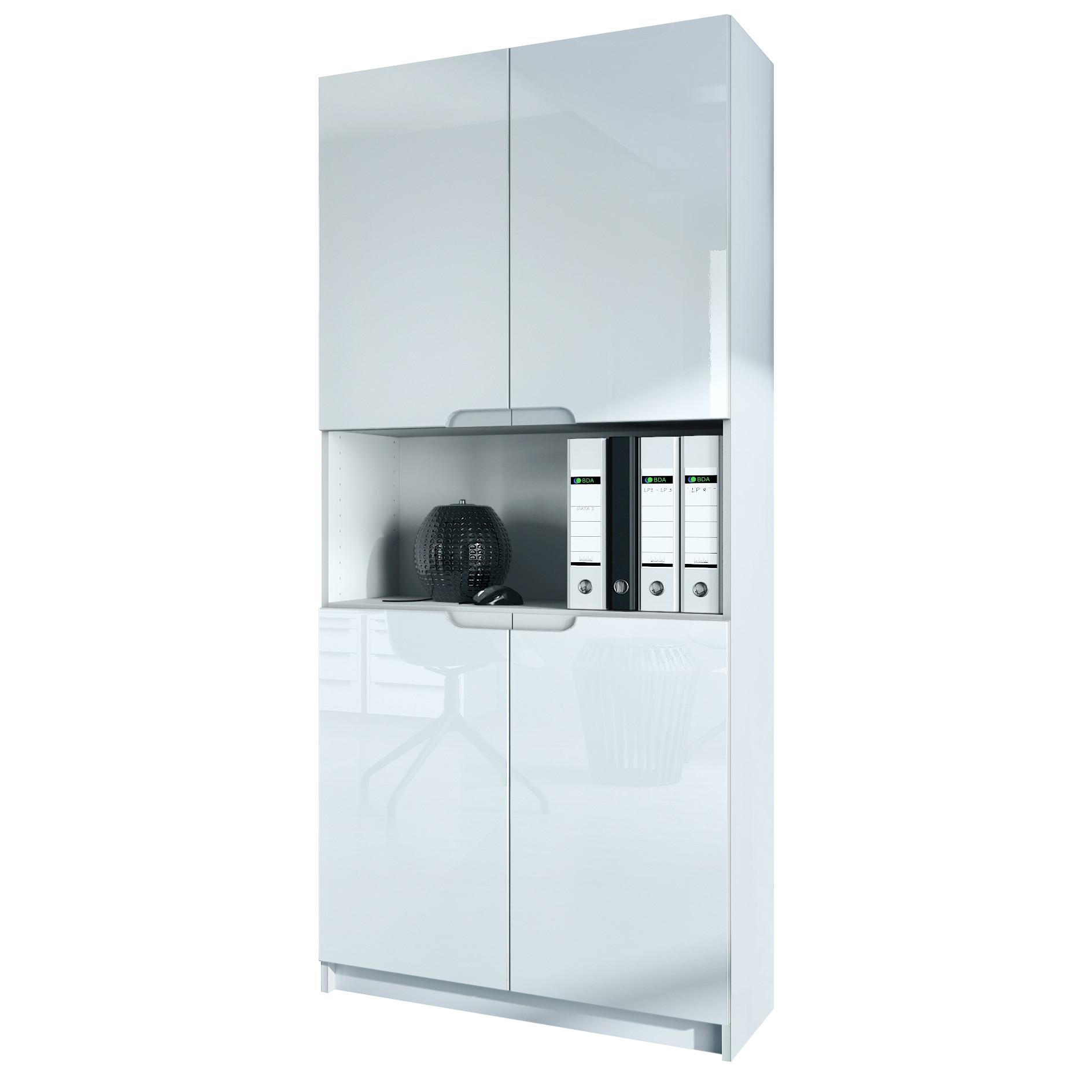 BÜROSCHRANK Logan Fronten in Weiß Hochglanz - Weiß Hochglanz, Holzwerkstoff (82/184/37cm) - Vladon