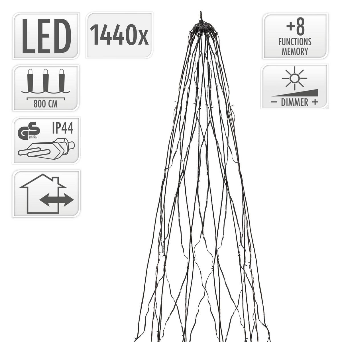 LED LICHTERKETTE für Fahnenmast und Weihnachtsbaum Weihnachtsbeleuchtung Außen 8m 1440 LED Warmweiß - Schwarz, Kunststoff (200cm) - ECD-Germany