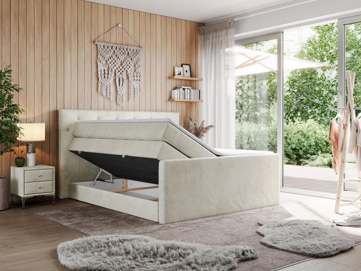 BOXSPRINGBETT KING VELEN 120/200 Beige Velvet - H4 - Beige, Holz/Textil (120/200cm) - MKS