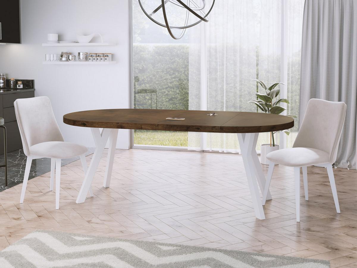 ESSTISCH Twixy runder ausziehbarer, Lefkas Eiche 90-170/90/76 cm - Alteiche/Weiß, Holz/Holzwerkstoff (90/170/76cm) - WFL GROUP