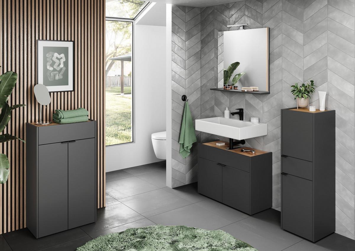 KOMMODE Kratzfest Eiche Schublade Bad AVIS, Grau-Beige 60x34x98 cm - Grau, Holz/Metall (60/98/34cm) - KADIMA DESIGN