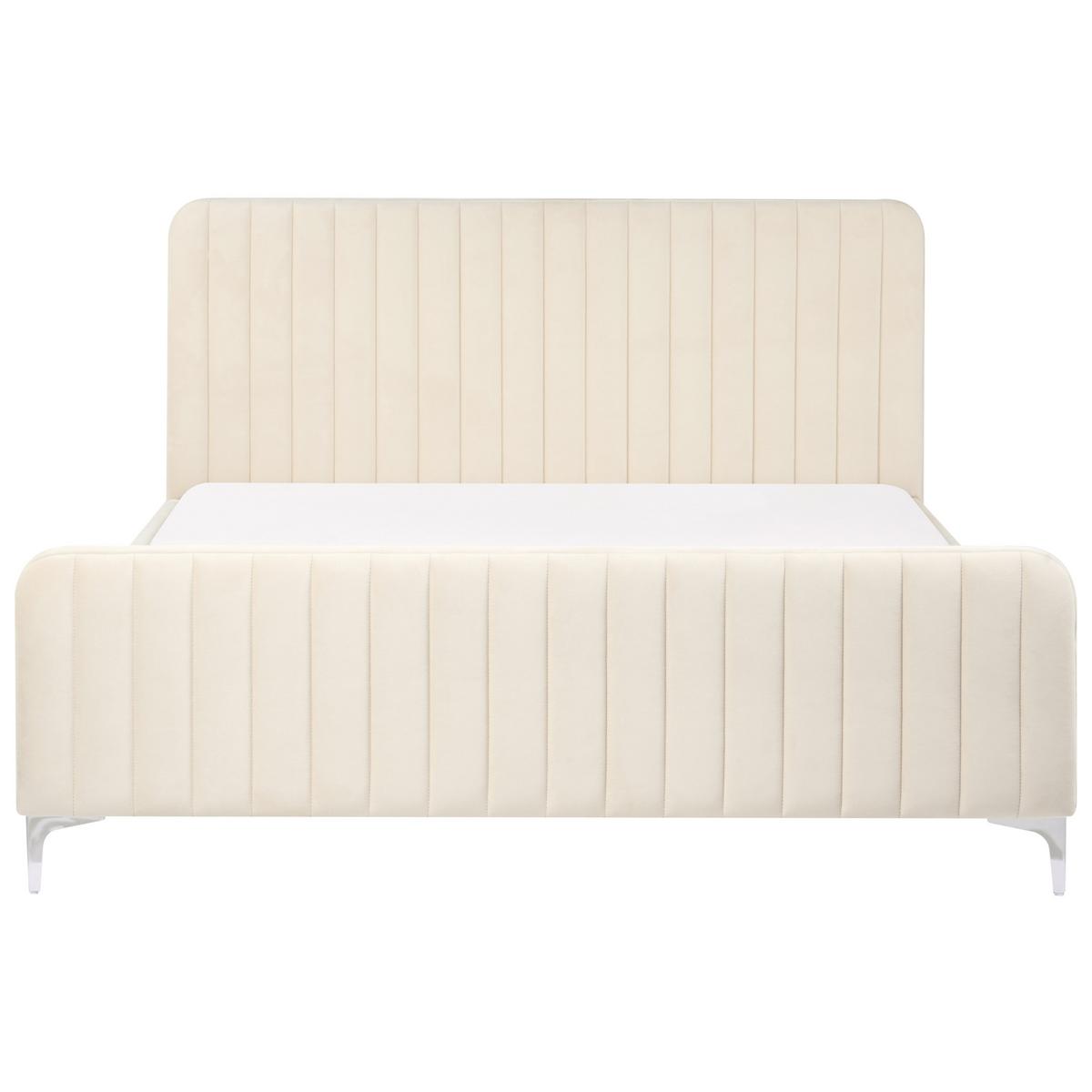 BETT mit Lattenrost 160/200 cm Samtstoff Hellbeige Lunan - Beige, Textil (160/200cm) - Beliani