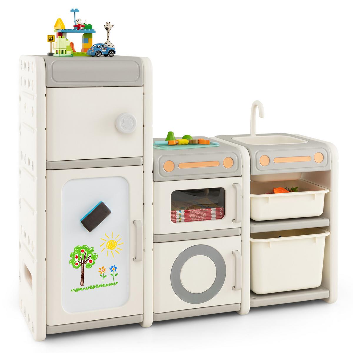 SPIELZEUGSCHRANK Für Kinder Beige - Beige, Kunststoff (116/98/38cm) - COSTWAY