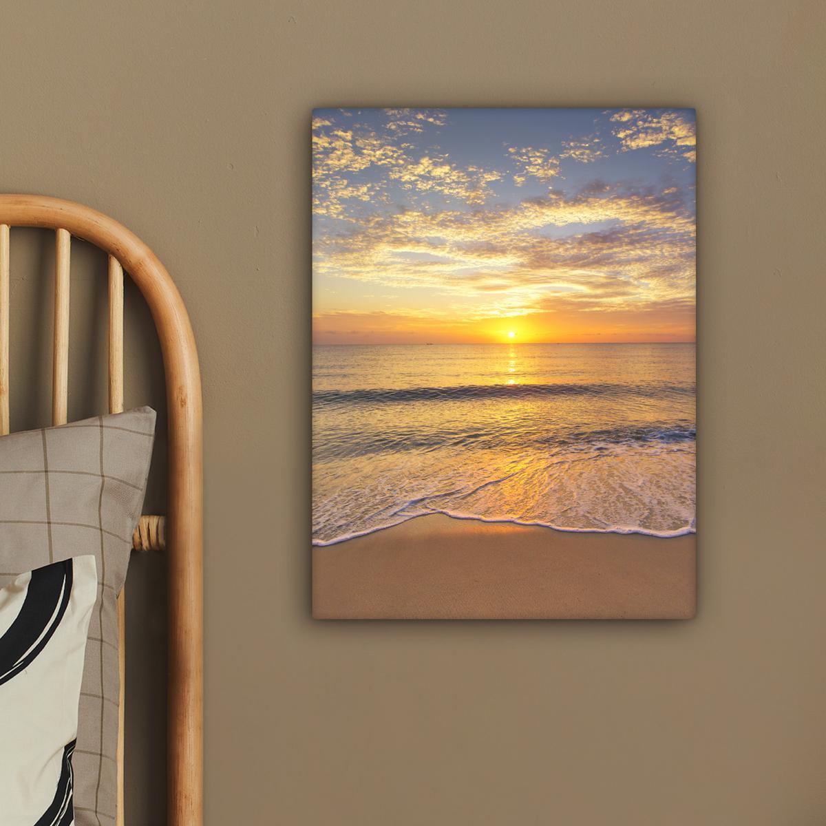 LEINWANDBILD Strand - Sonnenuntergang - Meer Room Decor 30x40 cm - Gelb, Textil (30/40cm) - MuchoWow