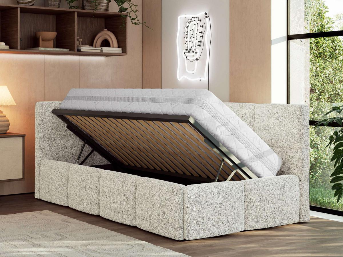JUGENDBETT ARVO 90/200 - Beige Strukture - Multipocket-Matratze - Links Seite - Beige, Textil (90/200cm) - MKS