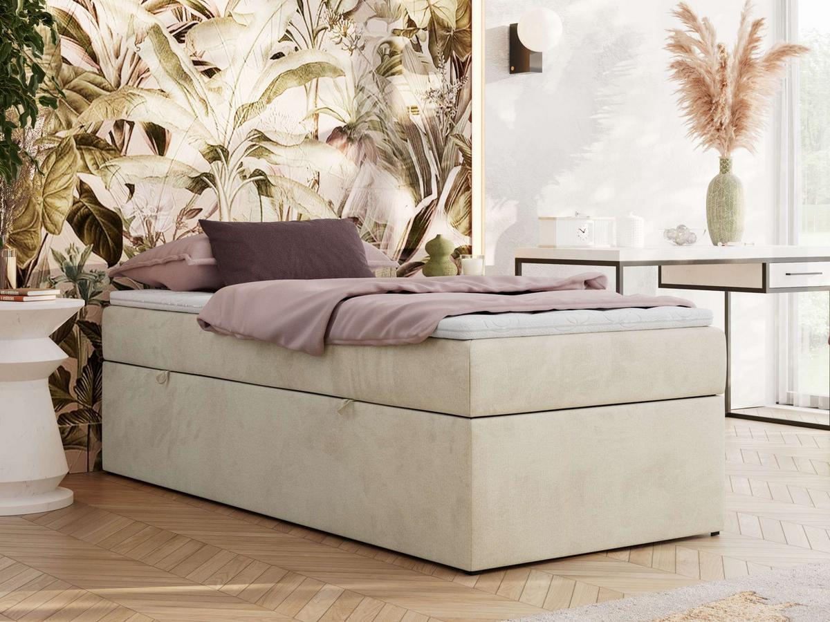 BOXBETT ZERO 90/200 - Beige Velvet - H3 - Topper Visco - Beige, Textil (90/200cm) - MKS