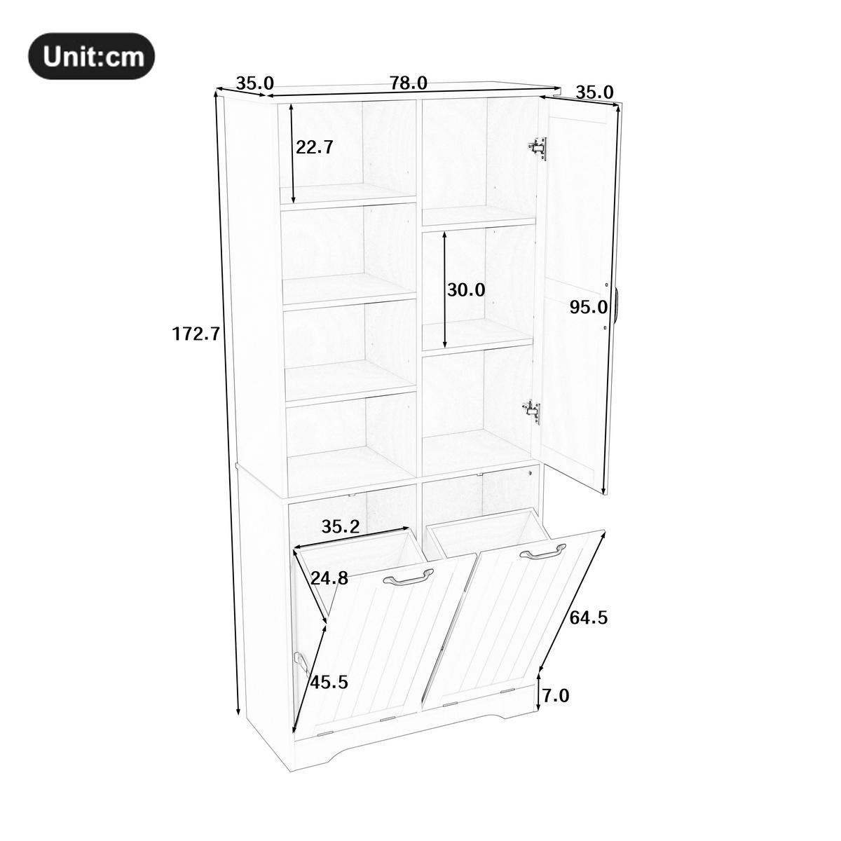 HOCHSCHRANK (Bad) Grau mit Doppel-Wäschekorb - Grau, Holzwerkstoff (78/173/35cm) - Urban Meuble