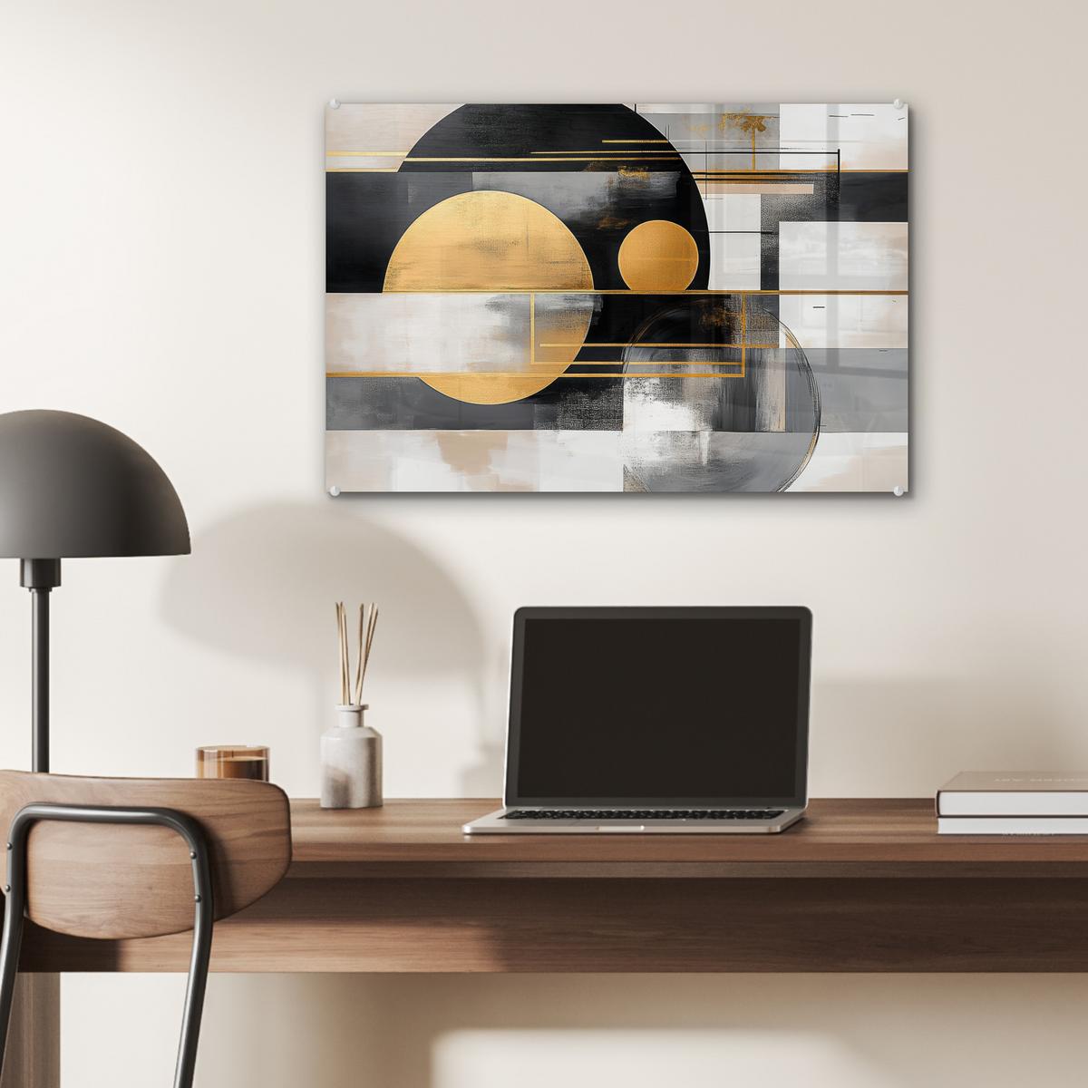 ACRYLGLASBILD Abstrakt - Gold - Silber - Formen - Ästhetisch - Modern Wanddeko 60x40 cm - Goldfarben, Glas (60/40cm) - MuchoWow