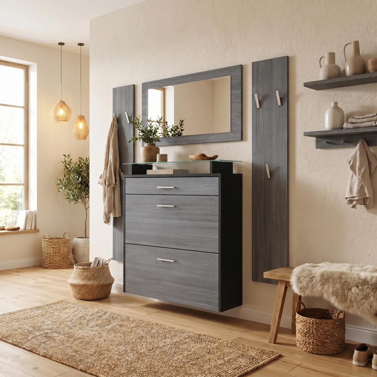 GARDEROBE Malea Front in Avola-Anthrazit - Anthrazit, Holzwerkstoff (180/180/23cm) - Vladon