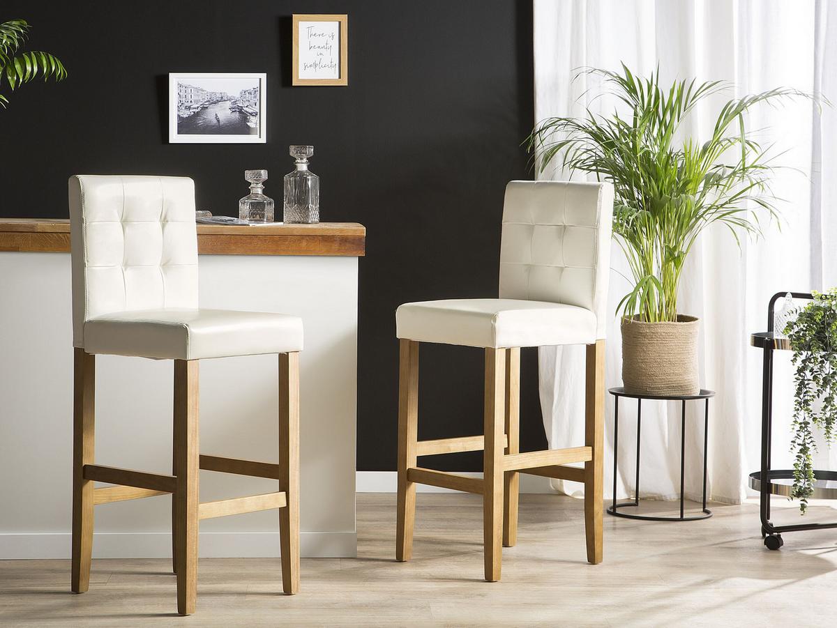 BARSTUHL 2er-Set Kunstleder Weiß Madison - Weiß, Holz/Textil (45/110/58cm) - Beliani