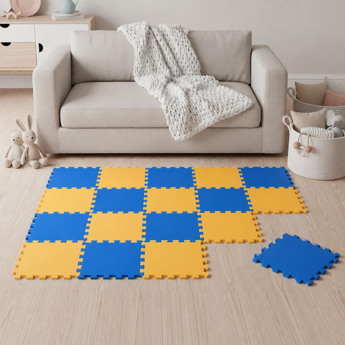 SPIELMATTE ab Null - 180/90/1 cm Puzzlematte Blau - Blau/Gelb, Kunststoff (30/30cm) - Littletom