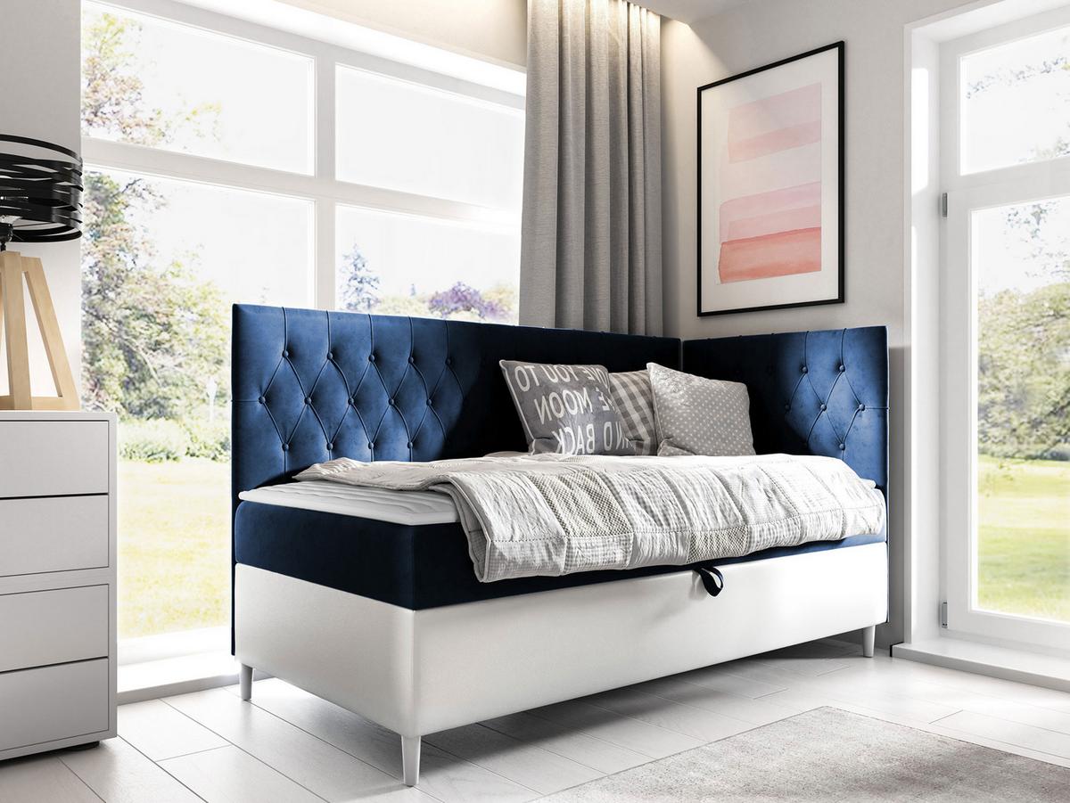 BOXBETT Filip Junior 3, Seite zum Öffnen des Bettkastens: Rechts - H3 - Blau/Weiß, Holz (100/200cm) - MIRJAN24