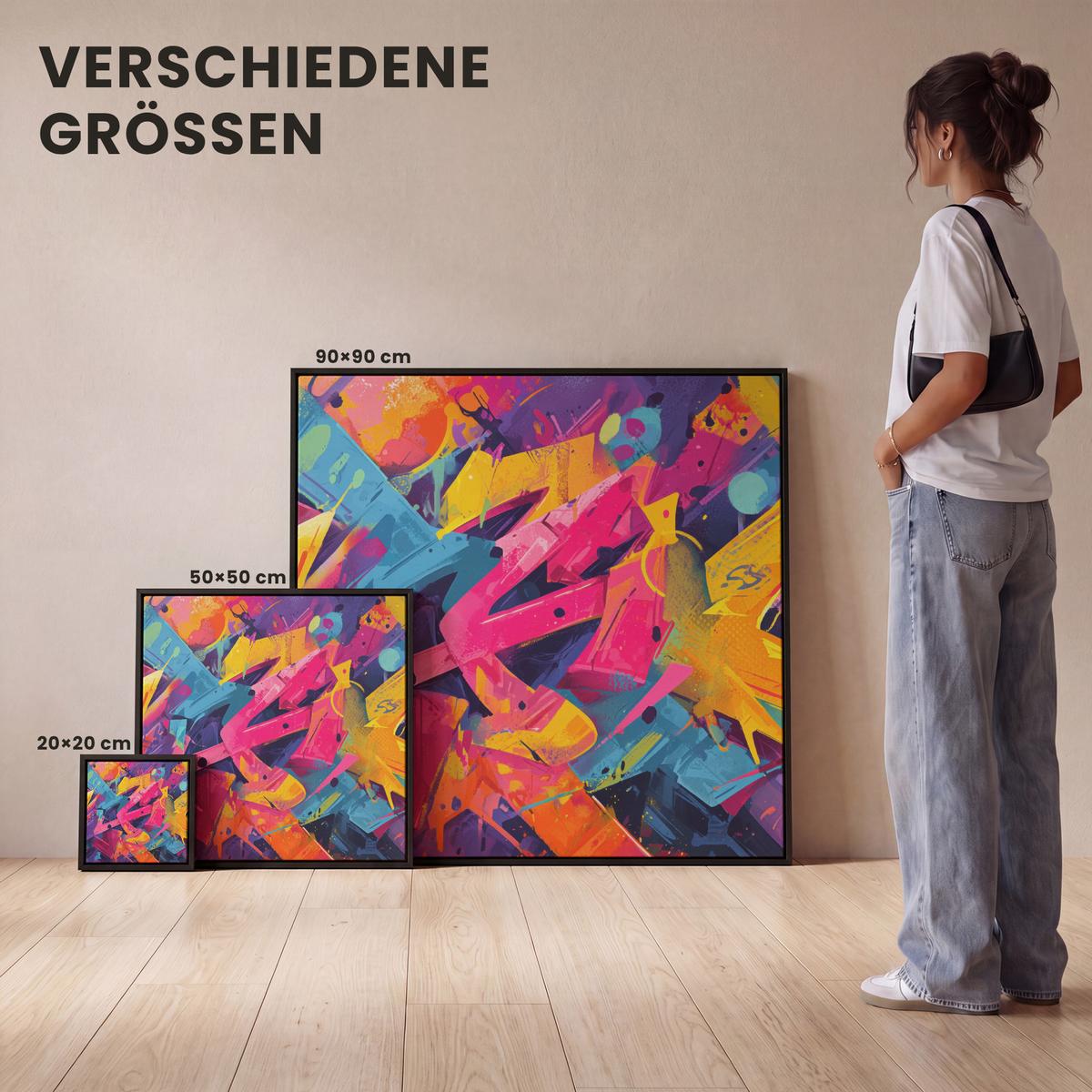 LEINWAND Bilder mit Rahmen - Abstrakt - Formen - Farbenfroh - 50x50 - Magenta, Textil (50/50cm) - MuchoWow