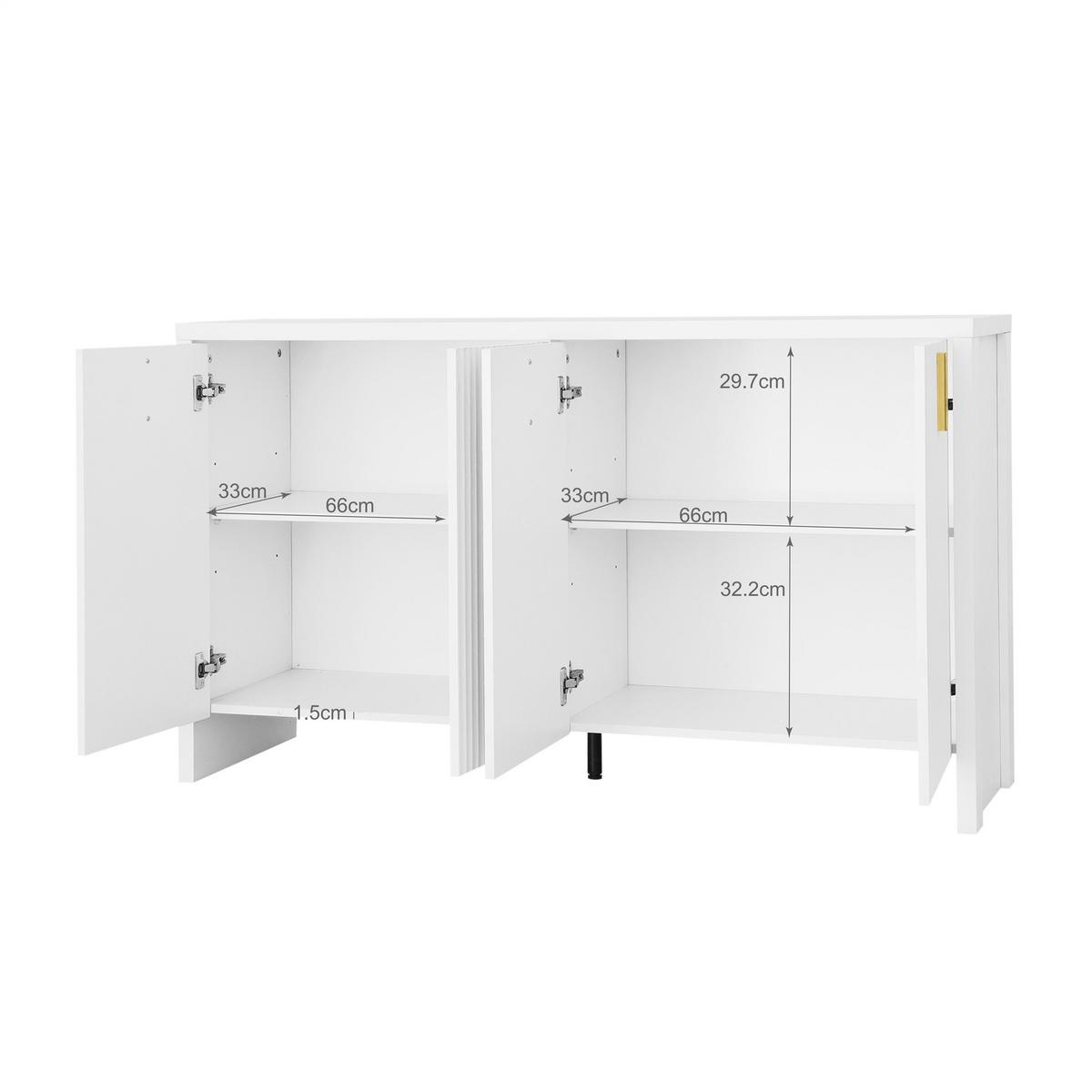 SIDEBOARD weiß & gold 140 cm mit Riffel-Optik & verstellbaren Böden - Weiß, Holzwerkstoff (140/80/38cm) - Urban Meuble