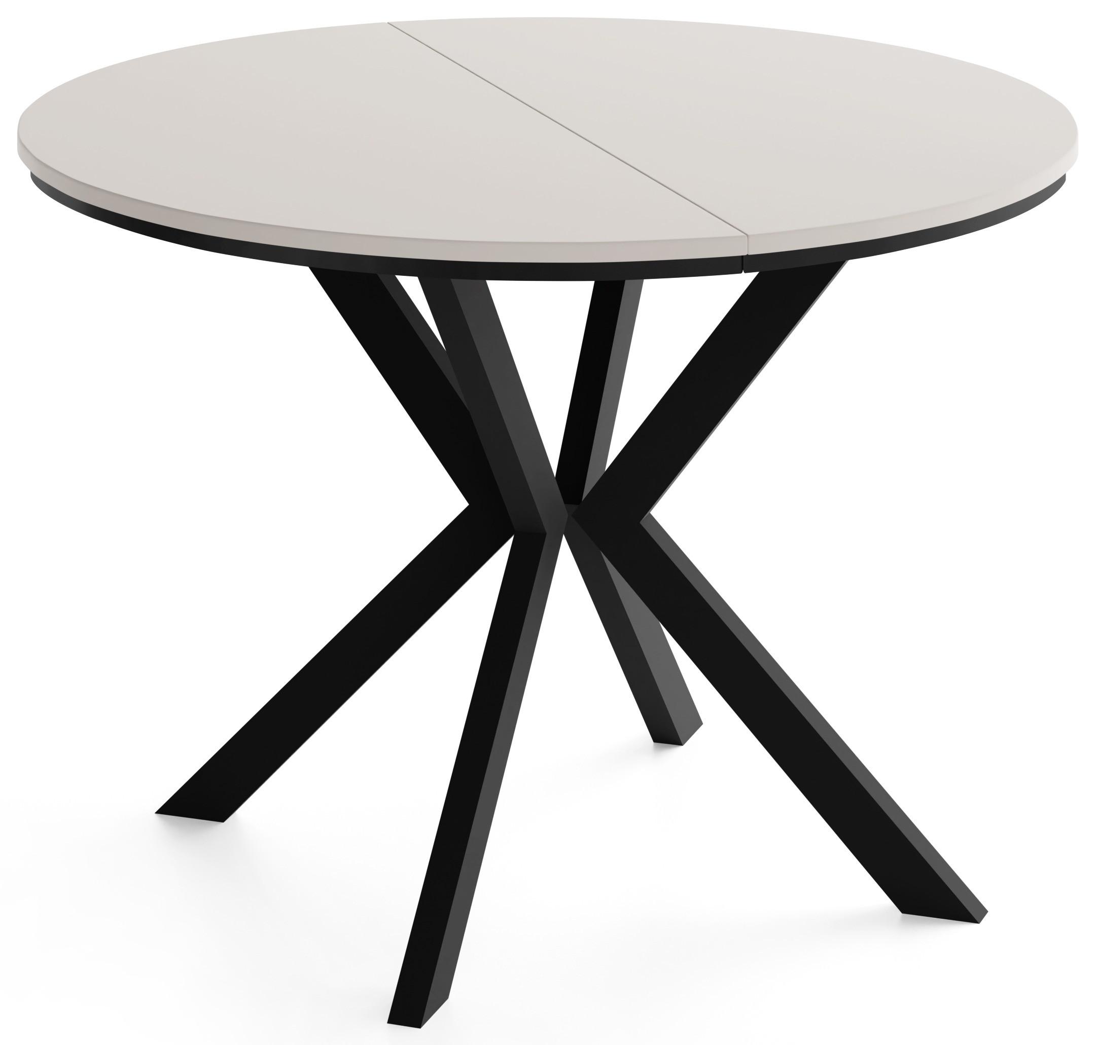 ESSTISCH Valio rund oval ausziehbar verlängerbar mit schwarzen Metallbeinen, Kaschmir 90-130/90/76 cm - Kaschmir/Beige, Holzwerkstoff/Metall (90/130/76cm) - WFL GROUP