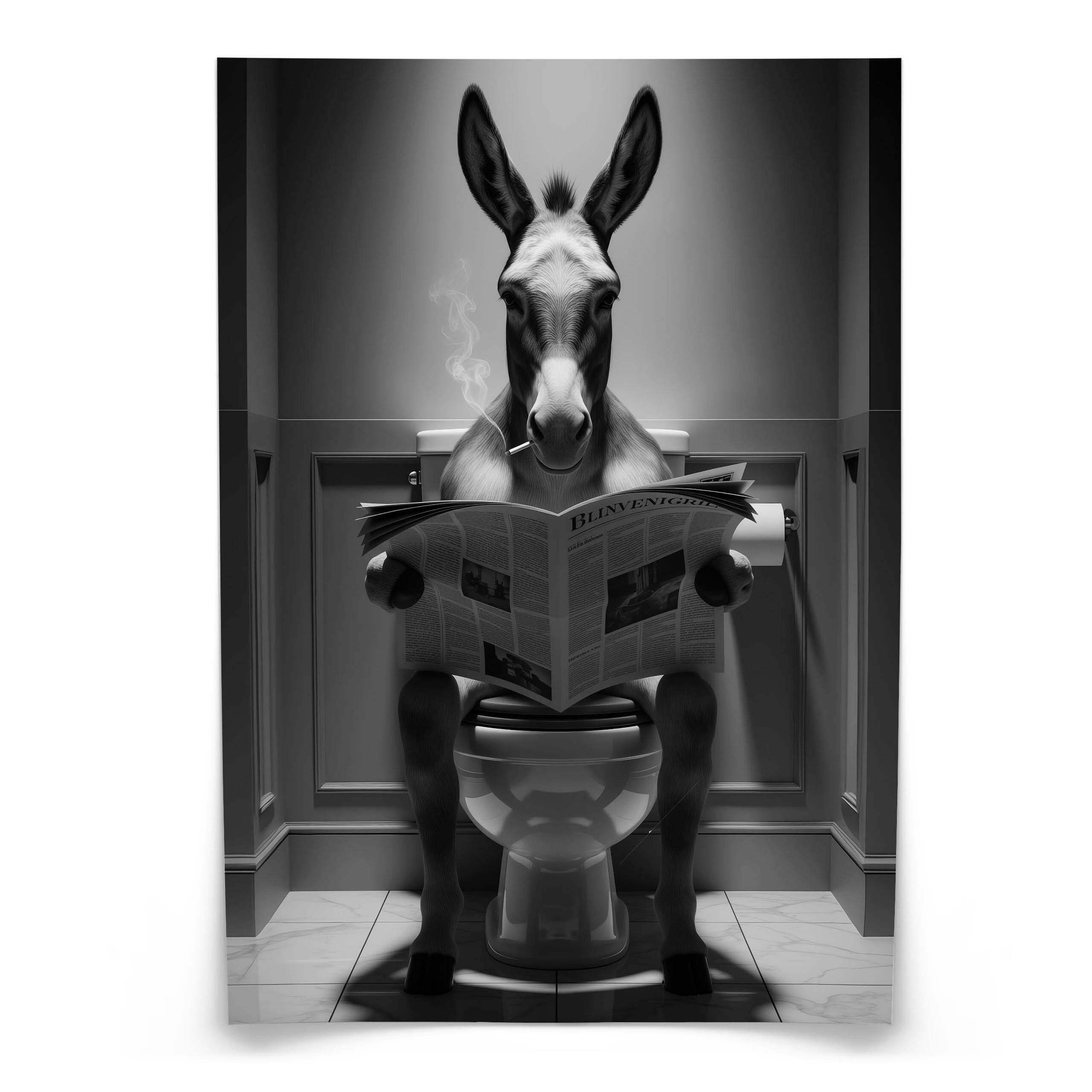 POSTER für Badezimmer WC ESEL mit Zeitung auf Toilette Abstraktion 30x40cm - Schwarz/Weiß, Papier (30/40/1cm) - Muralo
