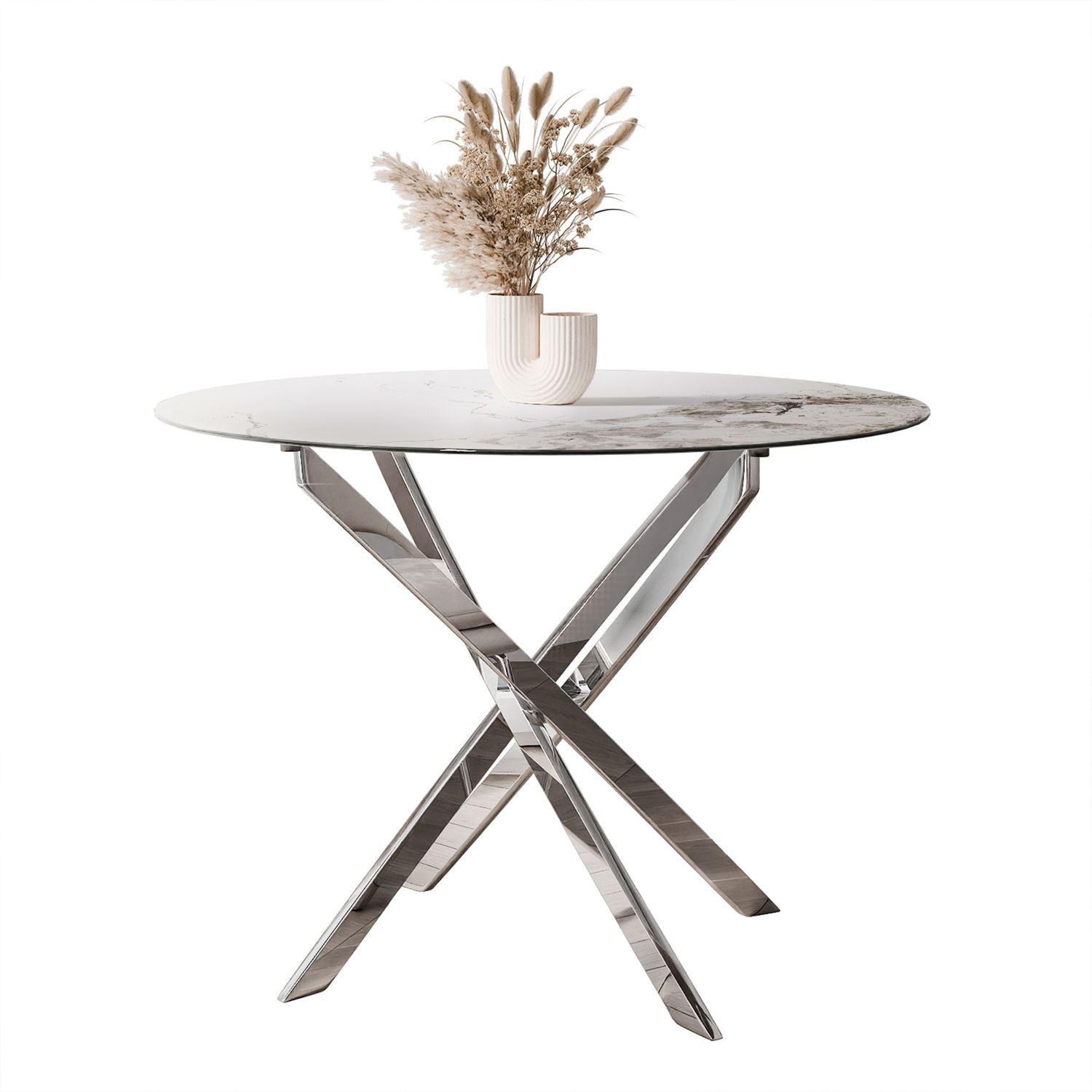 ESSTISCH BEIRA Runder Tisch 90 cm mit Keramikplatte und Chrom Tischbeine - Chromfarben/Silberfarben, Metall (90/90/72cm) - Lookway