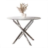 ESSTISCH BEIRA Runder Tisch 90 cm mit Keramikplatte und Chrom Tischbeine - Chromfarben/Silberfarben, Metall (90/90/72cm) - Lookway
