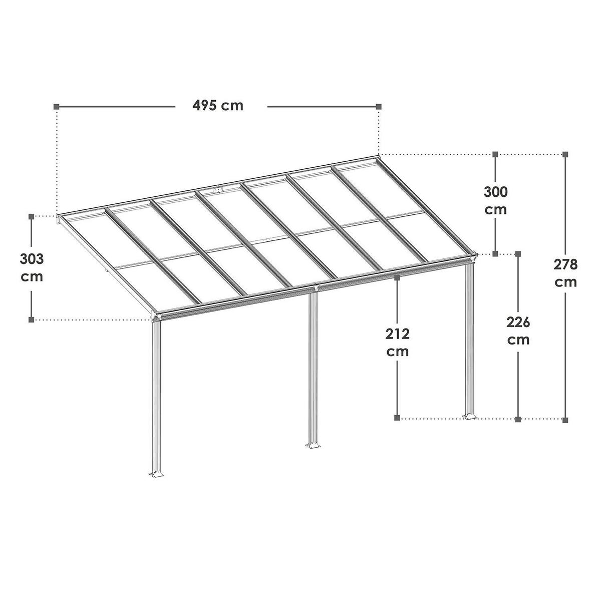TERRASSENDACH Borneo Aluminium 4,9x3m dunkelgrau - Dunkelgrau, Metall (495/300/300cm) - Juskys