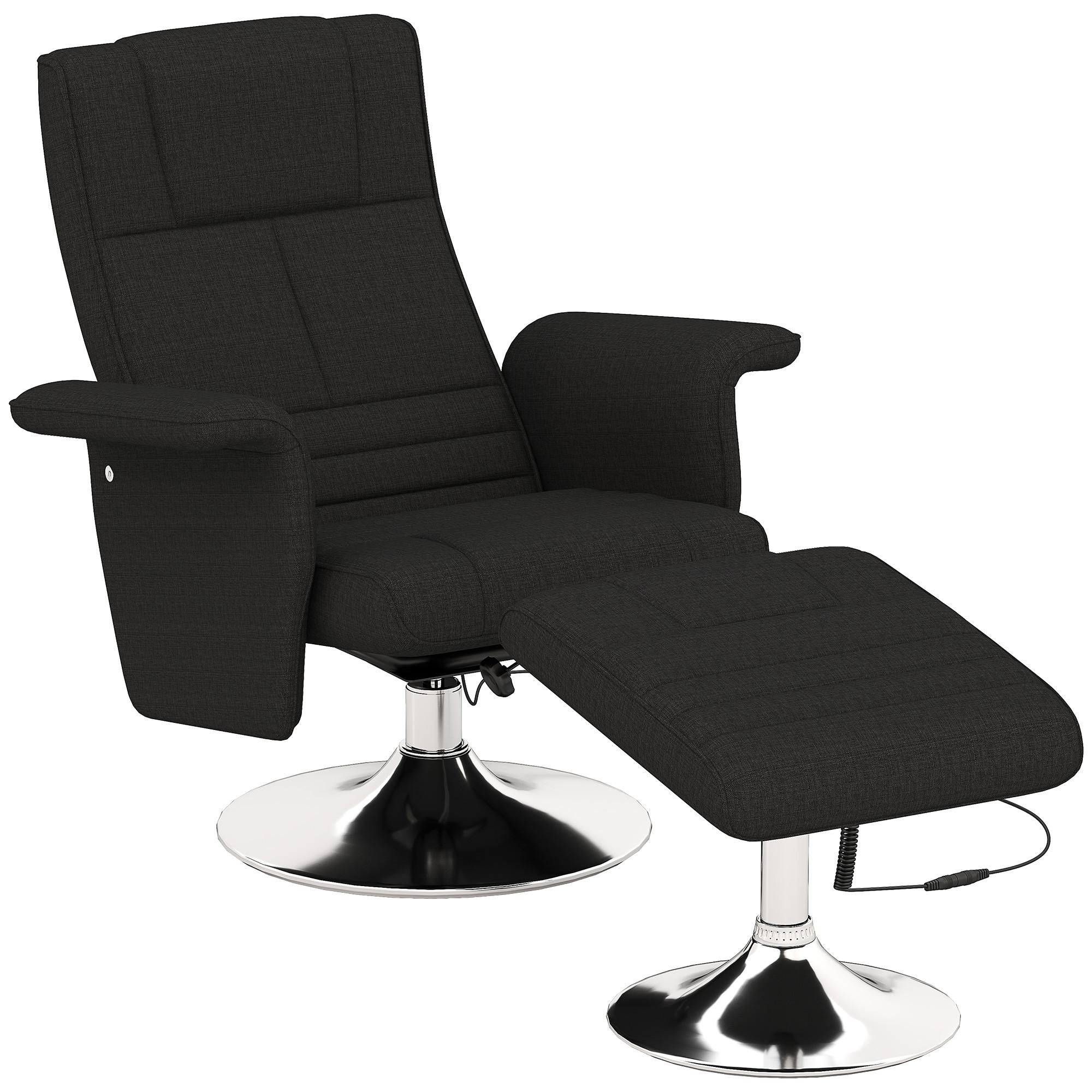 MASSAGESESSEL mit Fußhocker, elektrischer Relaxsessel mit Liegefunktion Schwarz - Schwarz, Textil/Metall (95/88/78cm) - HOMCOM