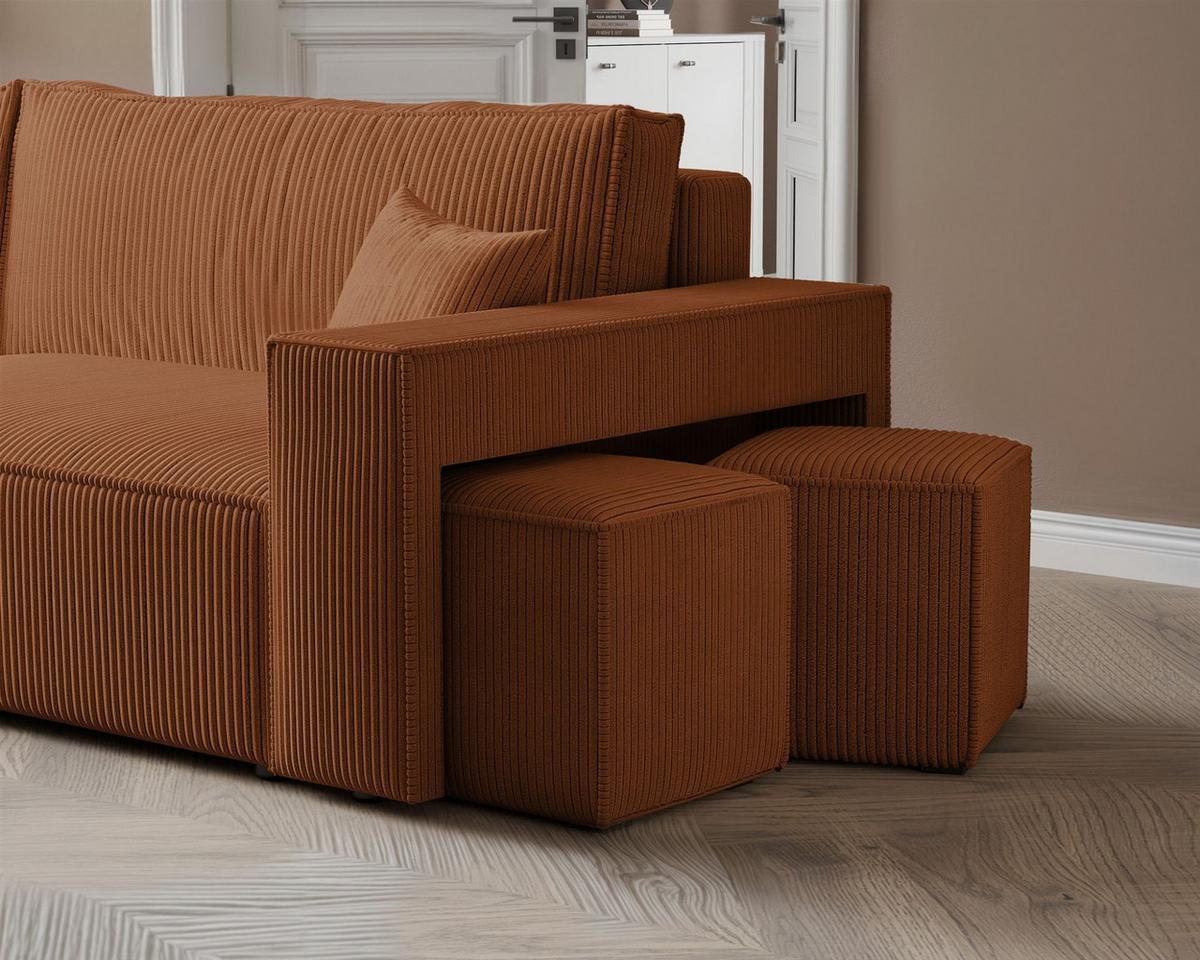 ECKSOFA Adara Inkl. Hocker - Hellbraun, Holzwerkstoff/Textil (262/145cm) - Fun Möbel