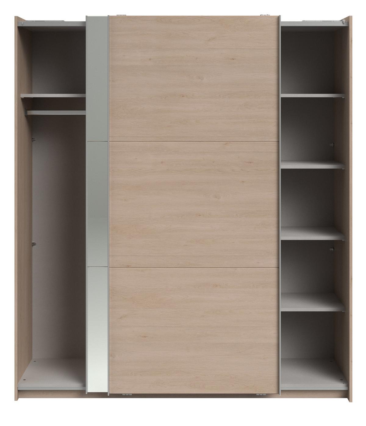 KLEIDERSCHRANK Eiche Jackson 178 cm, Schwebetürenschrank 2-türig mit Spiegel und Soft-Close - Eichefarben, Glas/Holzwerkstoff (178/203/59cm) - Parisot Meuble