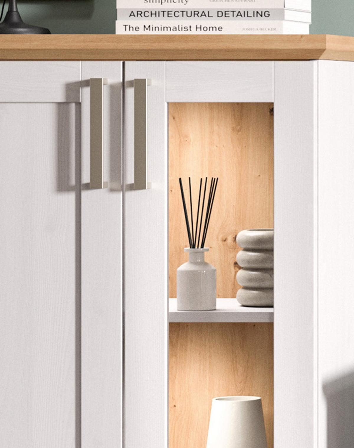 WOHNWAND 4-teilig weiß Lärche, Eiche Artisan 316 cm Landhaus, Schrankwand mit viel Stauraum - Silberfarben/Schwarz, Holzwerkstoff/Kunststoff (316/171/40cm) - Inn.Furn