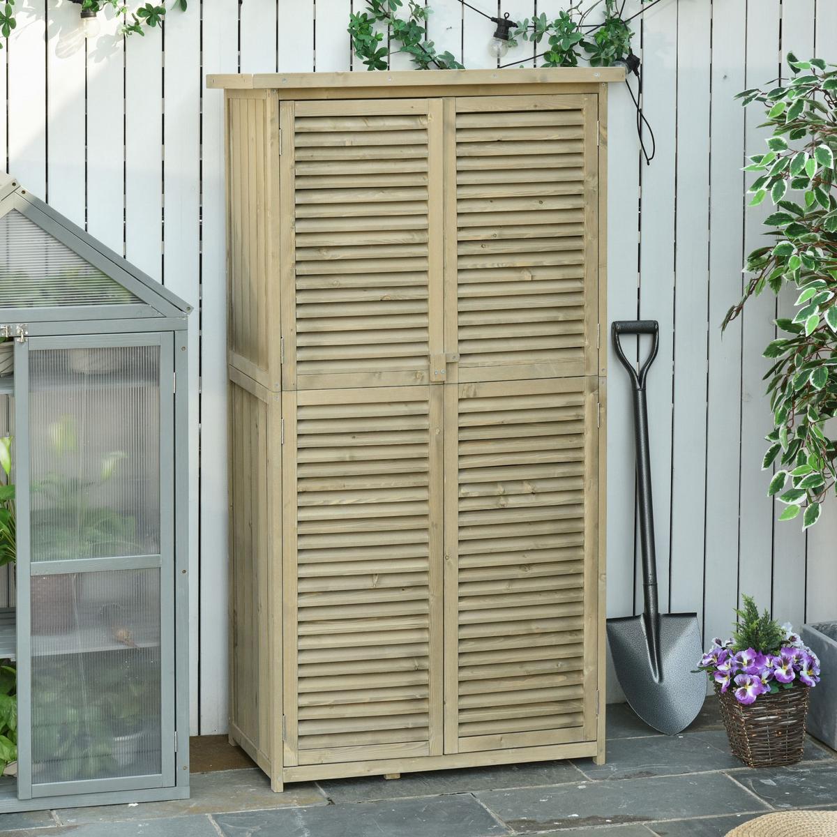 GERÄTESCHUPPEN Gerätehaus Geräteschrank, 4 Fächer, Kiefer, Tannenholz, Grau - Grau, Holz (46.5/160/87cm) - Outsunny