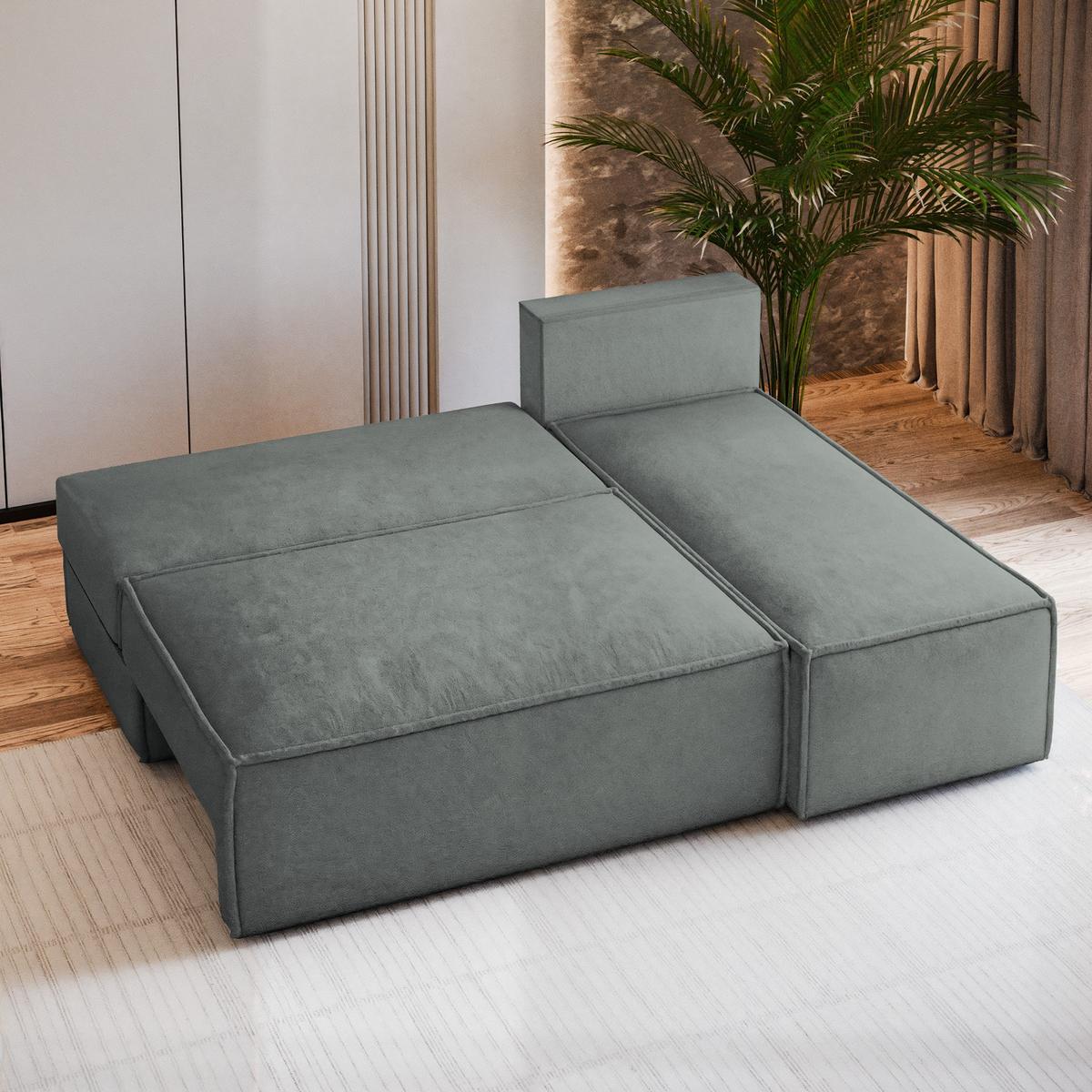 ECKSOFA BRISO M Grau Velours-Stoff mit Schlaffunktion - Grau, Holz/Kunststoff (200/140cm) - MASSENO