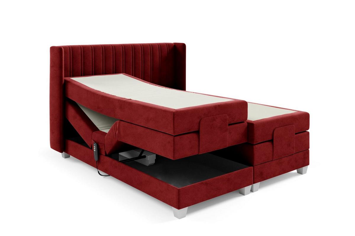 BOXSPRINGBETT Bett Elektrisch Magnus - Rot, Holzwerkstoff/Textil (160/200cm) - Fun Möbel