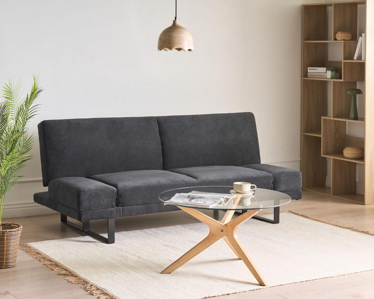 SCHLAFSOFA 2-Sitzer Chenillegewebe Schwarz York - Schwarz, Textil (190/81/89cm) - Beliani