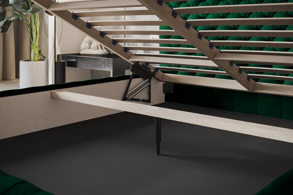 BETT 140x200 - Polsterbett mit Bettkasten und Holzrahmen - Elegant Betten - Glatter Kronos-Stoff - Kollektion Miami, Grün - Grün, Holz/Kunststoff (140/200cm) - Alpi-Möbel