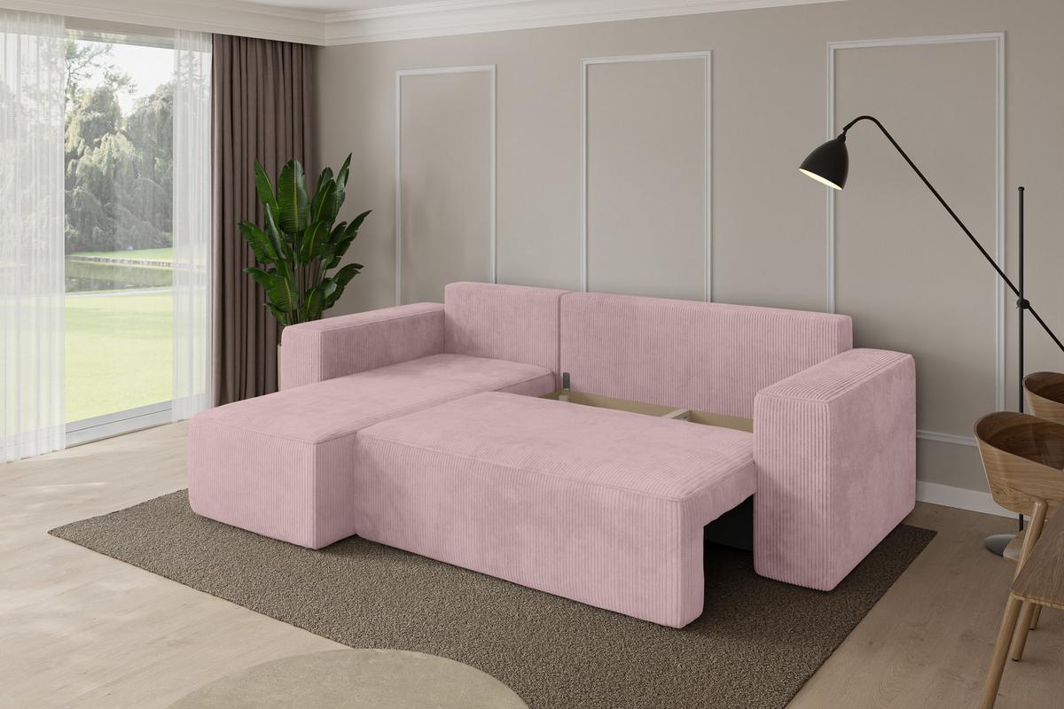 ECKSOFA mit Schlaffunktion Ottomane Links SENO-L 249x139x85 Rosa Cord - Schwarz/Rosa, Holzwerkstoff/Kunststoff (249/139cm) - ALTDECOR