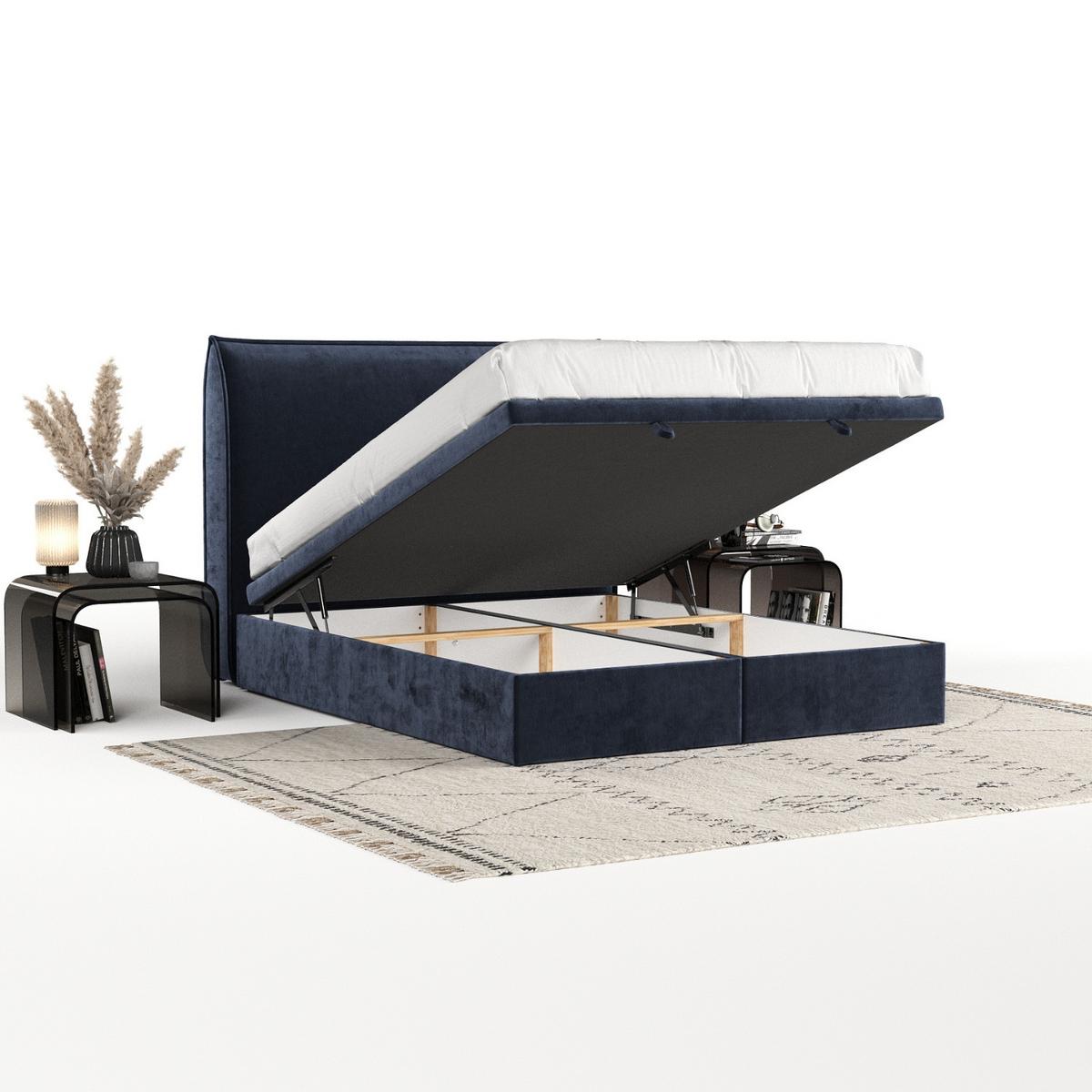 POLSTERBETT Tuvalu mit Stauraum 120/200 cm Marineblau im Lotta Stoff - Schwarz/Dunkelblau, Holz/Holzwerkstoff (120/200cm) - AltaBeds