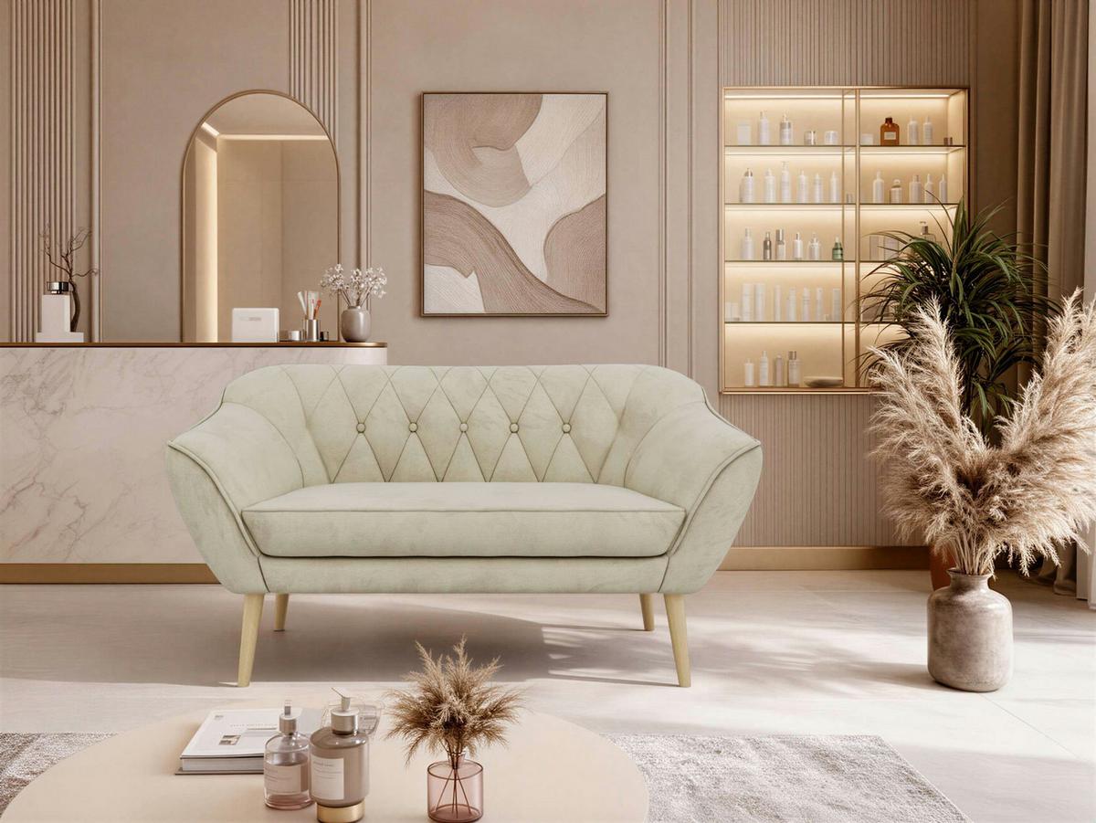 2-SITZER-SOFA PIRS - Beige Velvet - Holzbeine - Beige/Buchefarben, Holzwerkstoff/Textil (140/75/74cm) - MKS