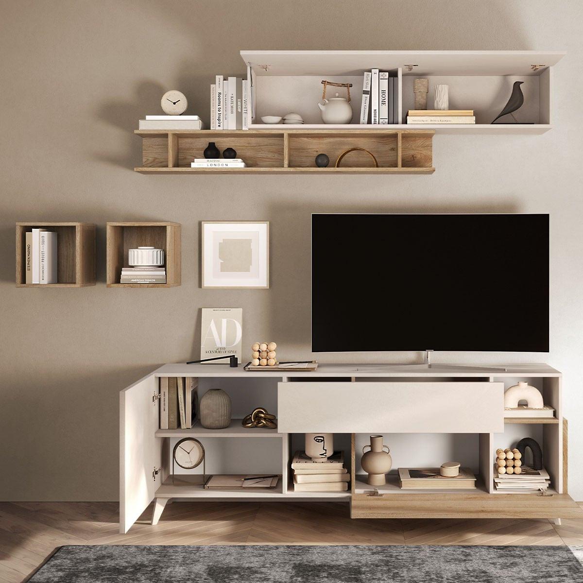 TV-MÖBEL mit 2 Türen, 1 Schublade und 2 Nischen - Mala - 181/43/67 cm - Beige, Holzwerkstoff (43/67/43cm) - Calicosy