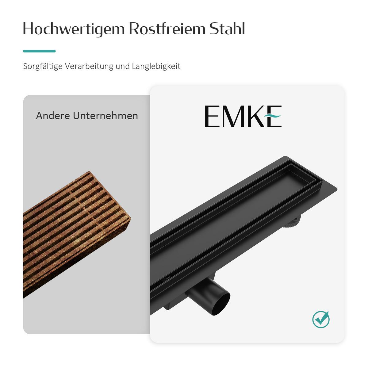 DUSCHRINNE Edelstahl Schwarz 50 / 7 cm - Schwarz, Metall (11/9/50cm) - EMKE