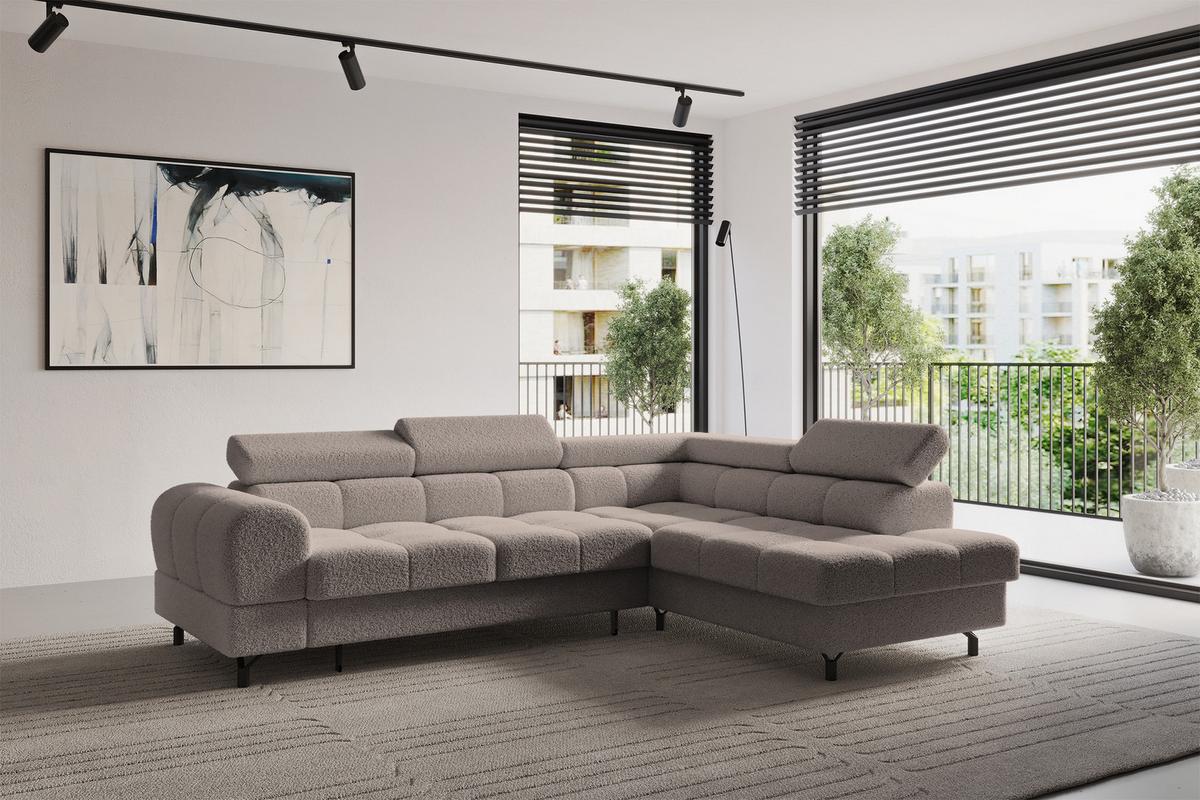 ECKSOFA mit Schlaffunktion Ottomane Rechts LUMA-L 272x203x70 Braun Bouclé - Schwarz/Braun, Holzwerkstoff/Kunststoff (203/272cm) - ALTDECOR