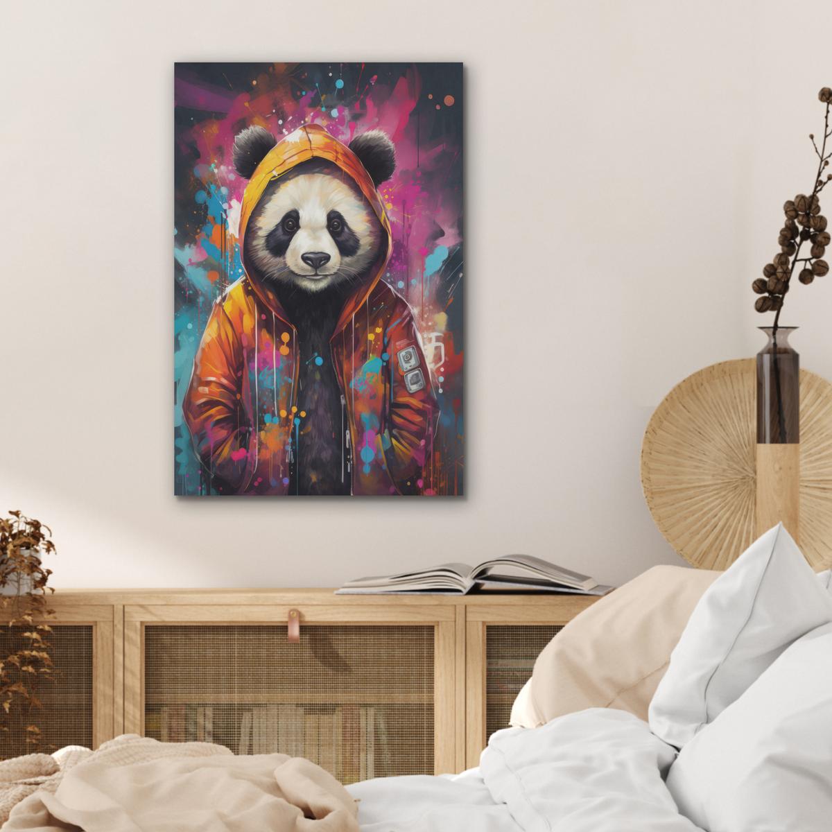 AKUSTIKBILD Panda - Jacke - Graffiti - Orange Kunstdruck Schlafzimmer 50x70 cm - Orange, Kunststoff (50/70/0.9cm) - MuchoWow