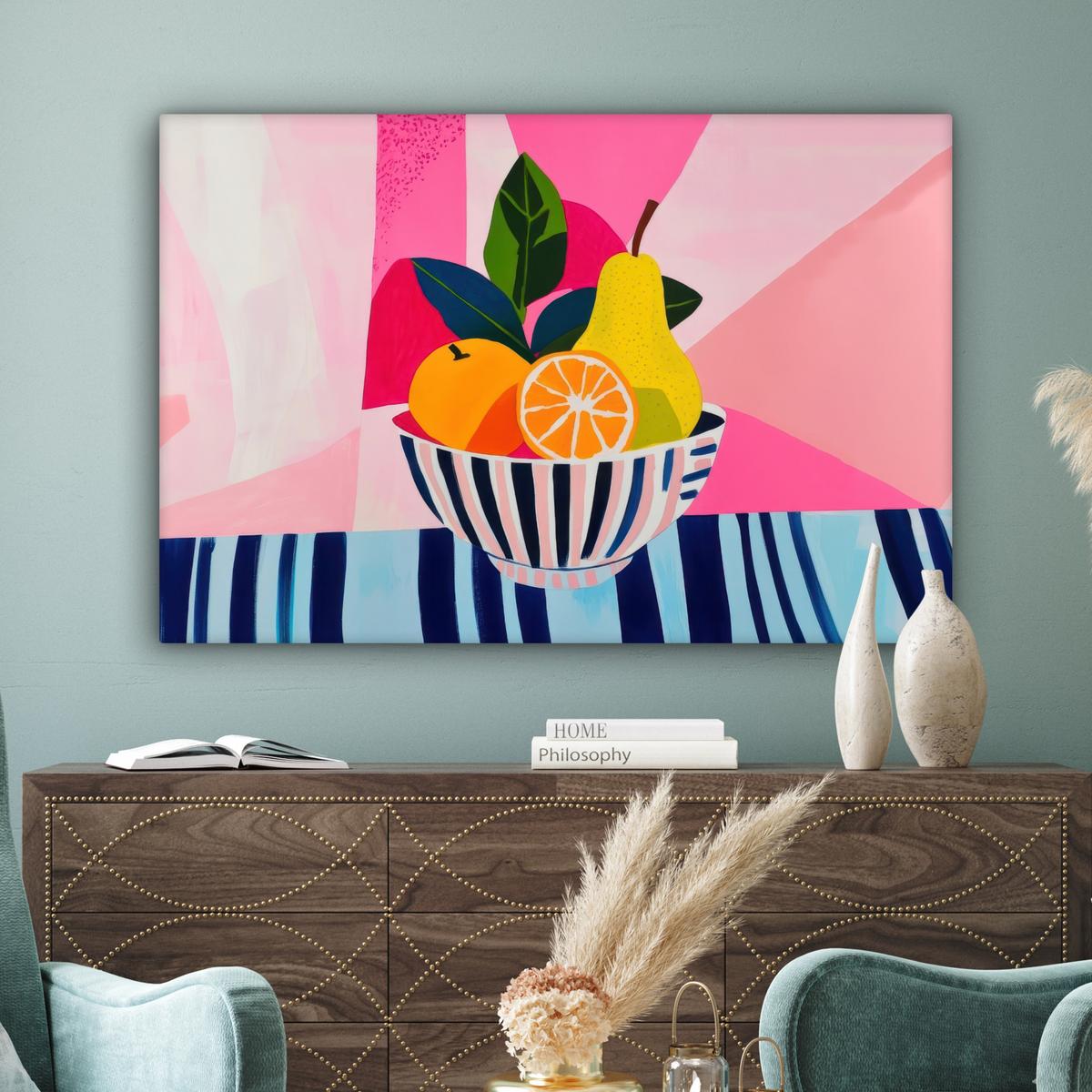 LEINWANDBILD Obst - Abstrakter Hintergrund - Rosa Wohnzimmer Groß 120x80 cm - Pink, Textil (120/80cm) - MuchoWow