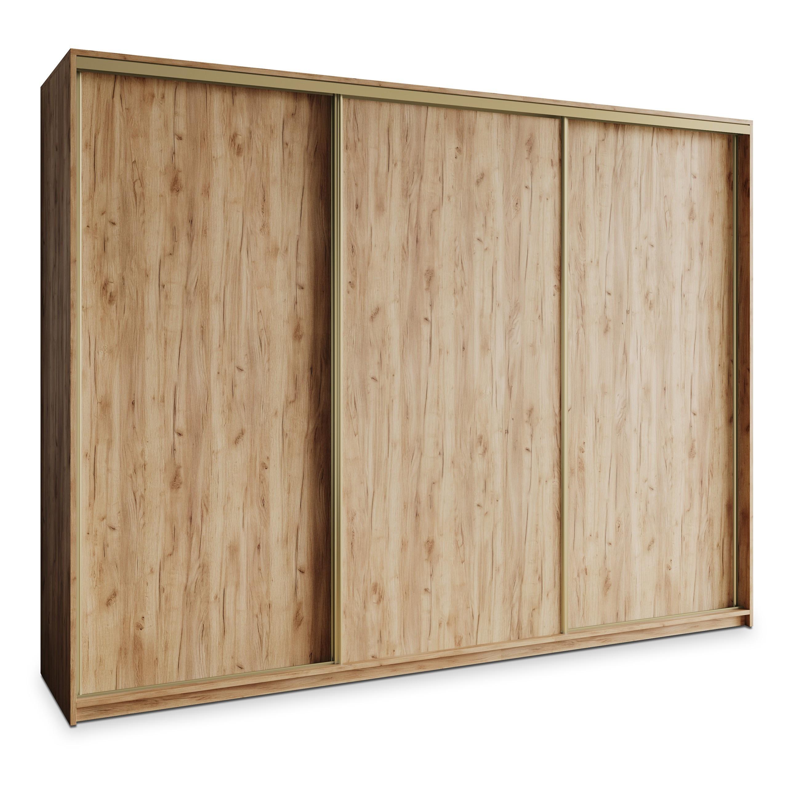 SCHWEBETÜRENSCHRANK NISSE 250/205/60 cm 3-türig mit Schubladen Craft Eiche Gold - Goldfarben/Orange, Holzwerkstoff (250/205/60cm) - MASSENO